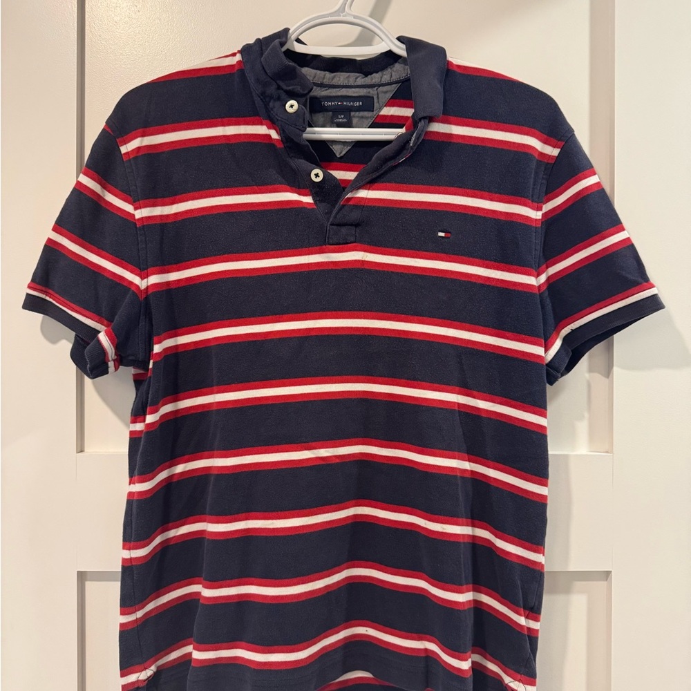 Tommy Hilfiger Men's Polo with Red and White Stripes